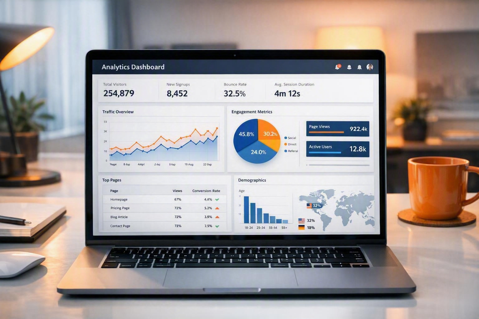 A laptop showing a campaign analytics dashboard